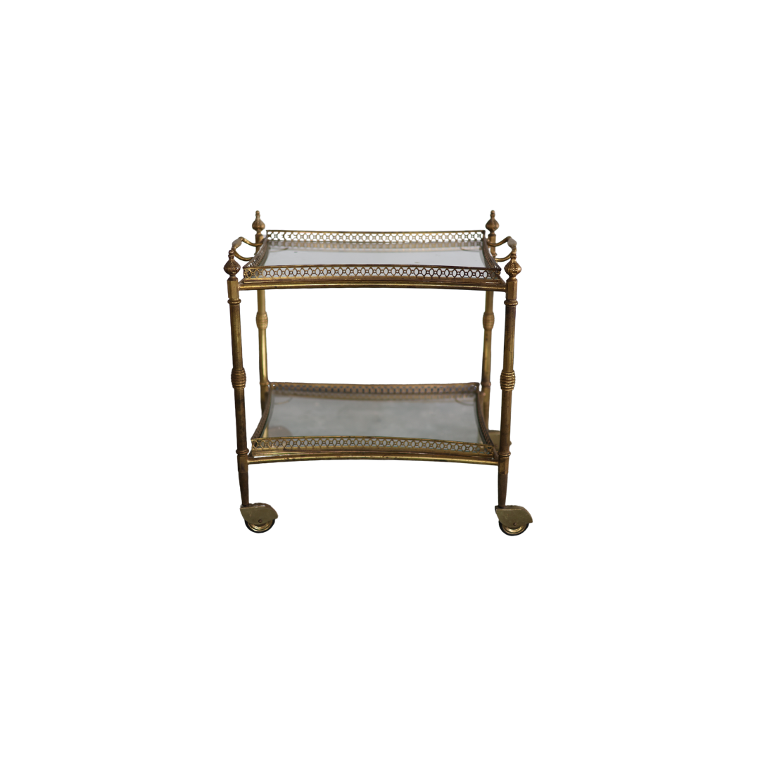 1950s French Pierced Brass Bar Cart - Thumbnail 2