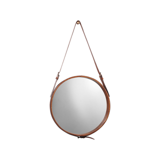 Round Leather Mirror, Brown  Large

