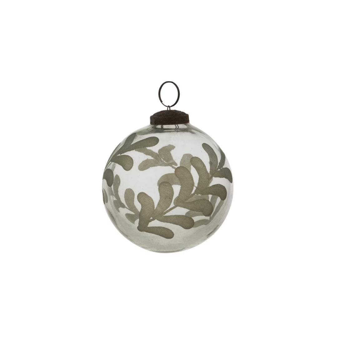 Etched Vine Pattern Glass Ball Ornament (Medium)