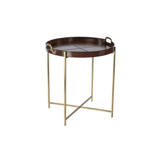 Aspen Leather with Brass Handles Round Tray on Stand
