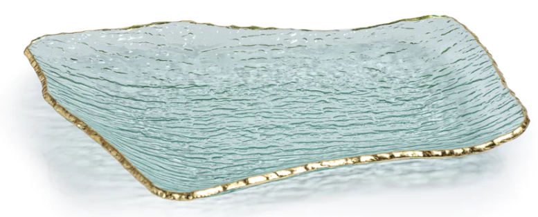Textured Rectangular Organic Shape Plate with Jagged Gold Rim (Large)