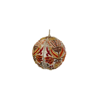Beige Velvet Ball with Red Bead Flowers
