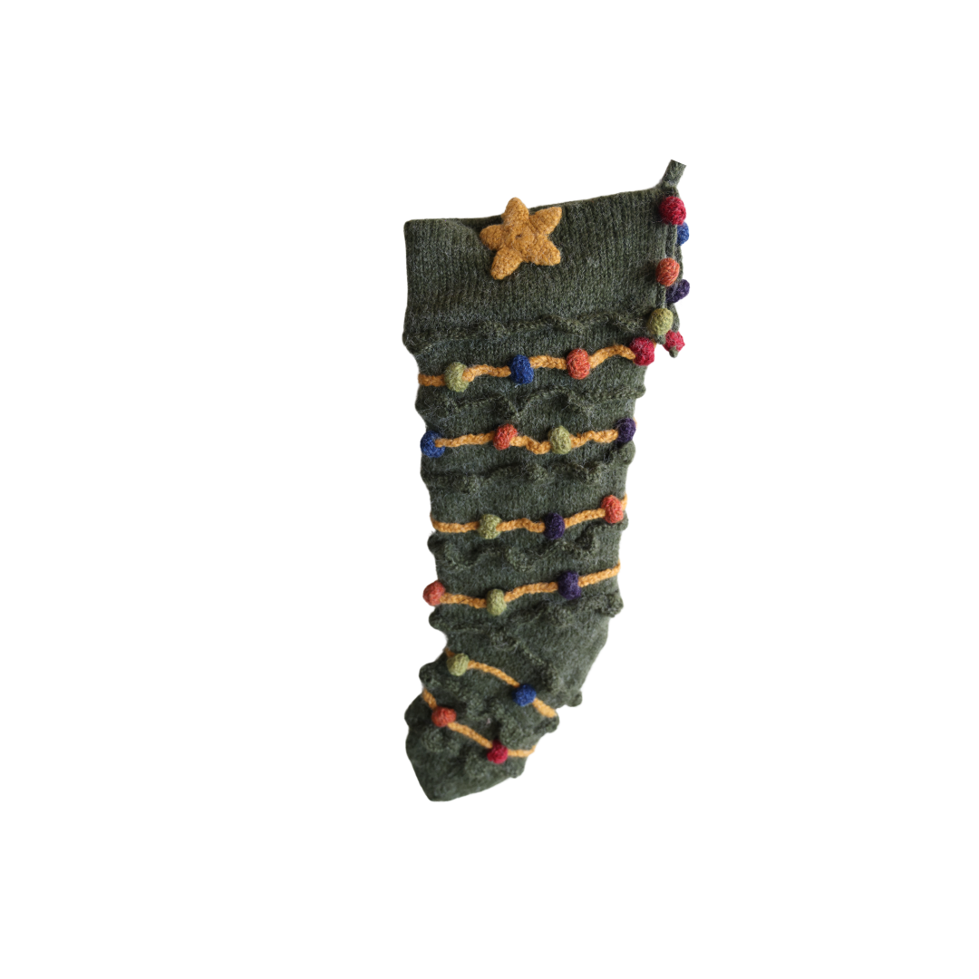 Hand Knit Christmas Stocking with Lights