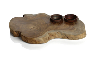Bali Teak Root Serving Board with Condiment Bowls
