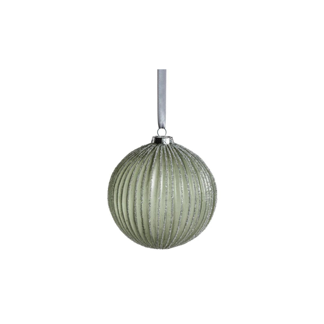 Grooved Green Glitter Glass Ball Ornament