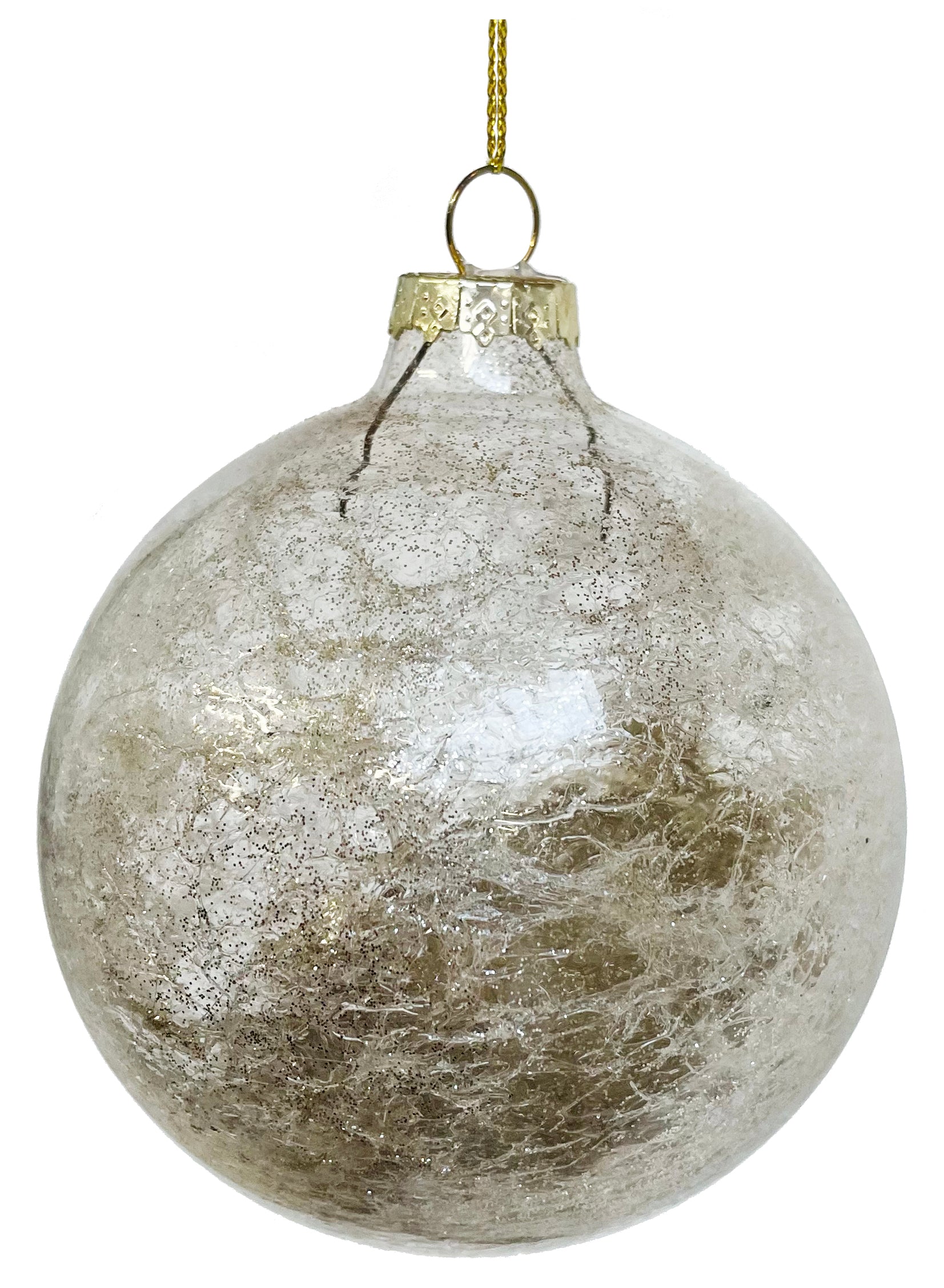 Glass Snow and Gold Glitter Inside Glass Ball Ornament (Medium)