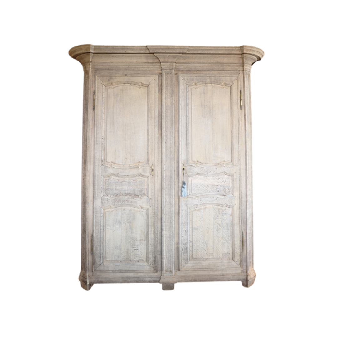 1800s French Bleached Oak Armoire