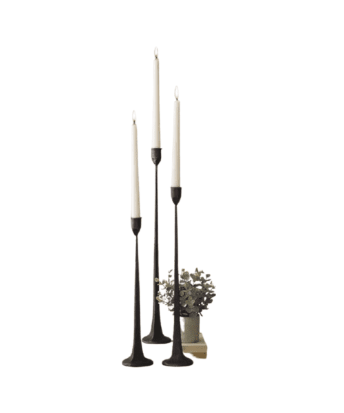 KAL Set of Three Tall Cast Iron Taper Candle Holders